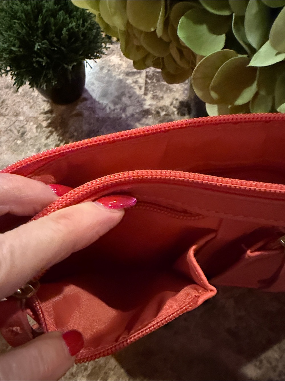 Compact Coral Crossbody Bag with Front Zip Pockets 10 X 7 inches - Picture 3 of 5